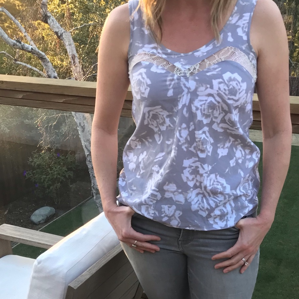 Grey and white top with lace